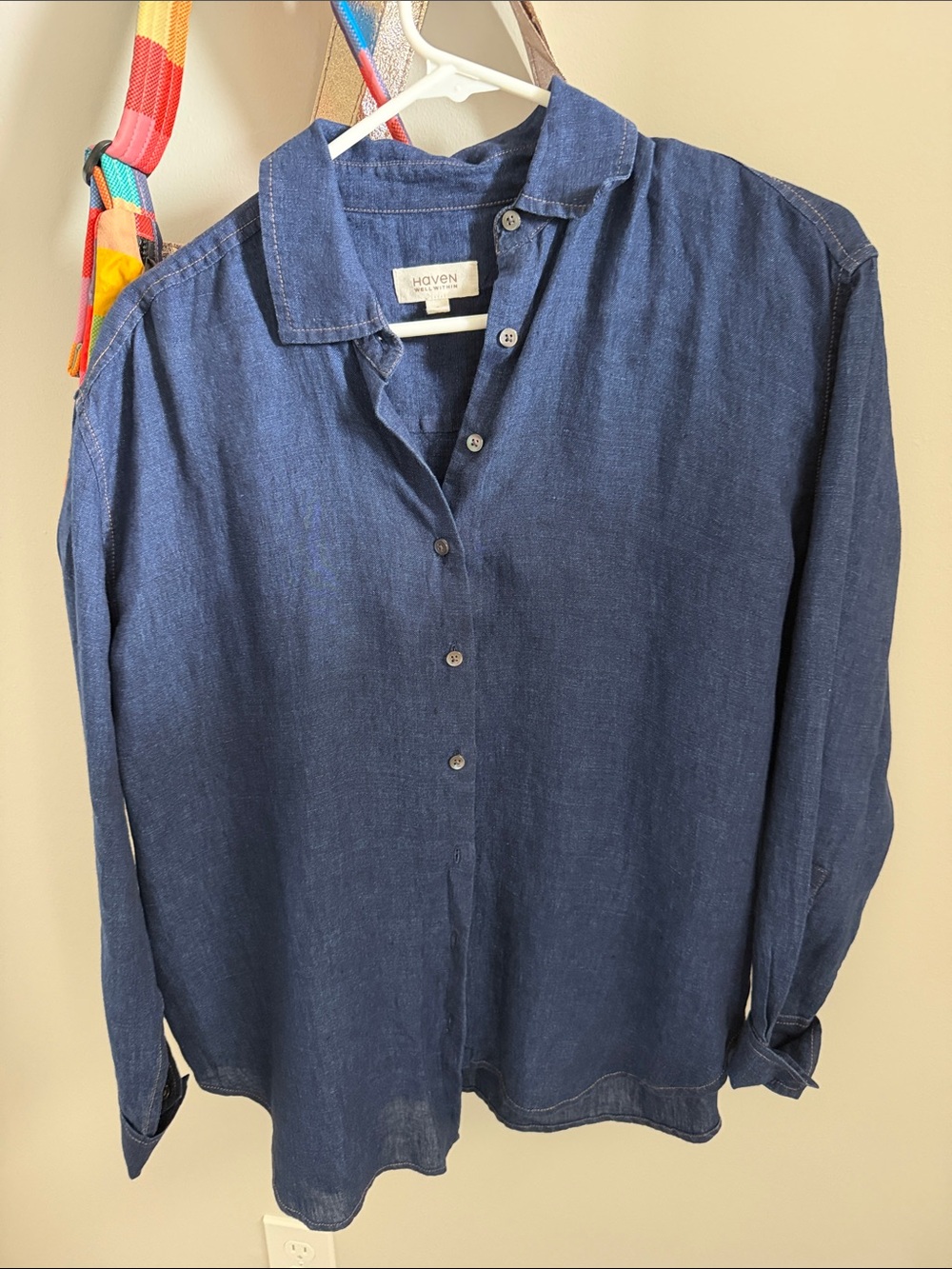 Haven Women’s Indigo Button-Down Linen Blend Shirt small NWOT